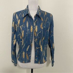 LIZ CLAIBORNE LIZWEAR PETITE Sz 12 Gorgeous 90’s Cropped Denim Wheat Cowgirl Top
